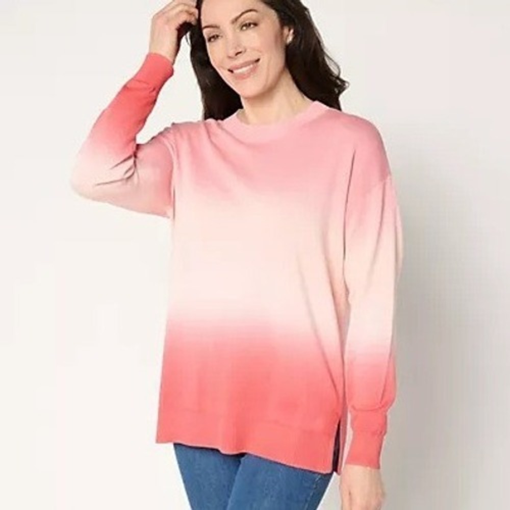 Denim & Co Womens XS Clay Red Cotton Dip Dye Long Sleeve Sweater‎ Comfy A677650